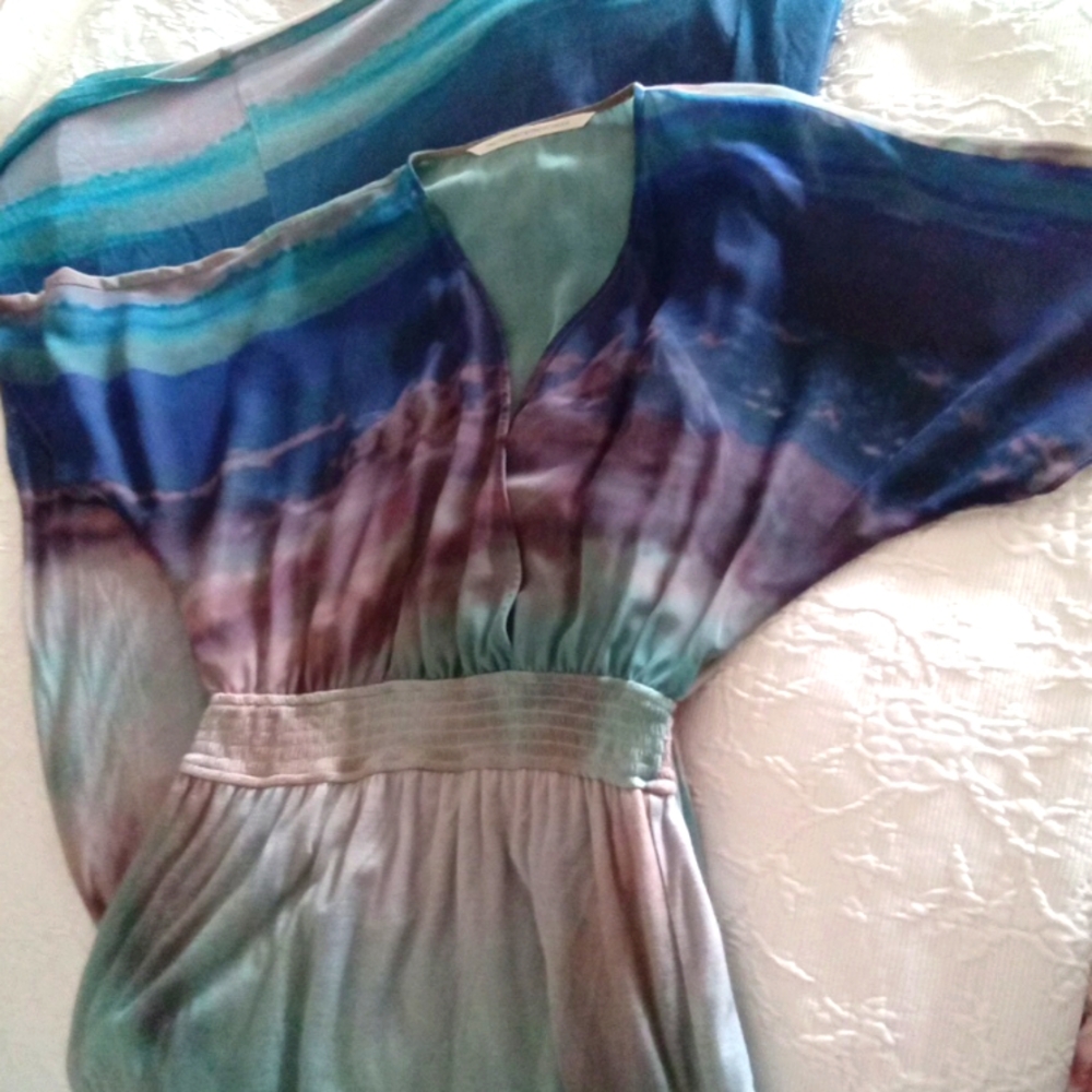 Twelfth Street by Cynthia Vincent Women's Grey & Sunset Watercolor Maxi Dress - Picture 5 of 8